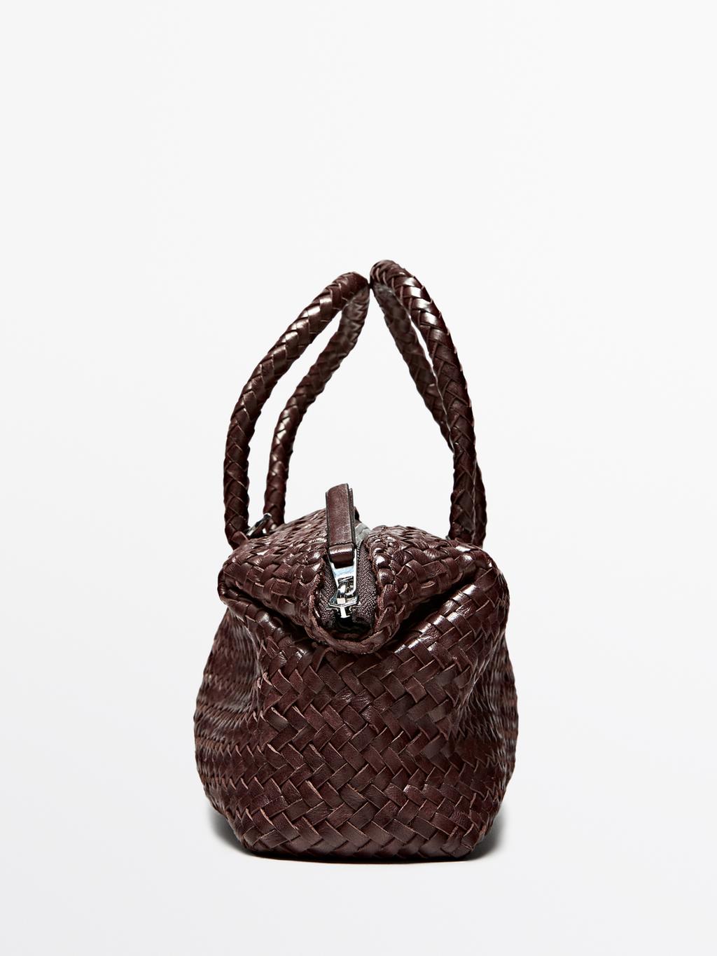 Small woven nappa leather satchel bag