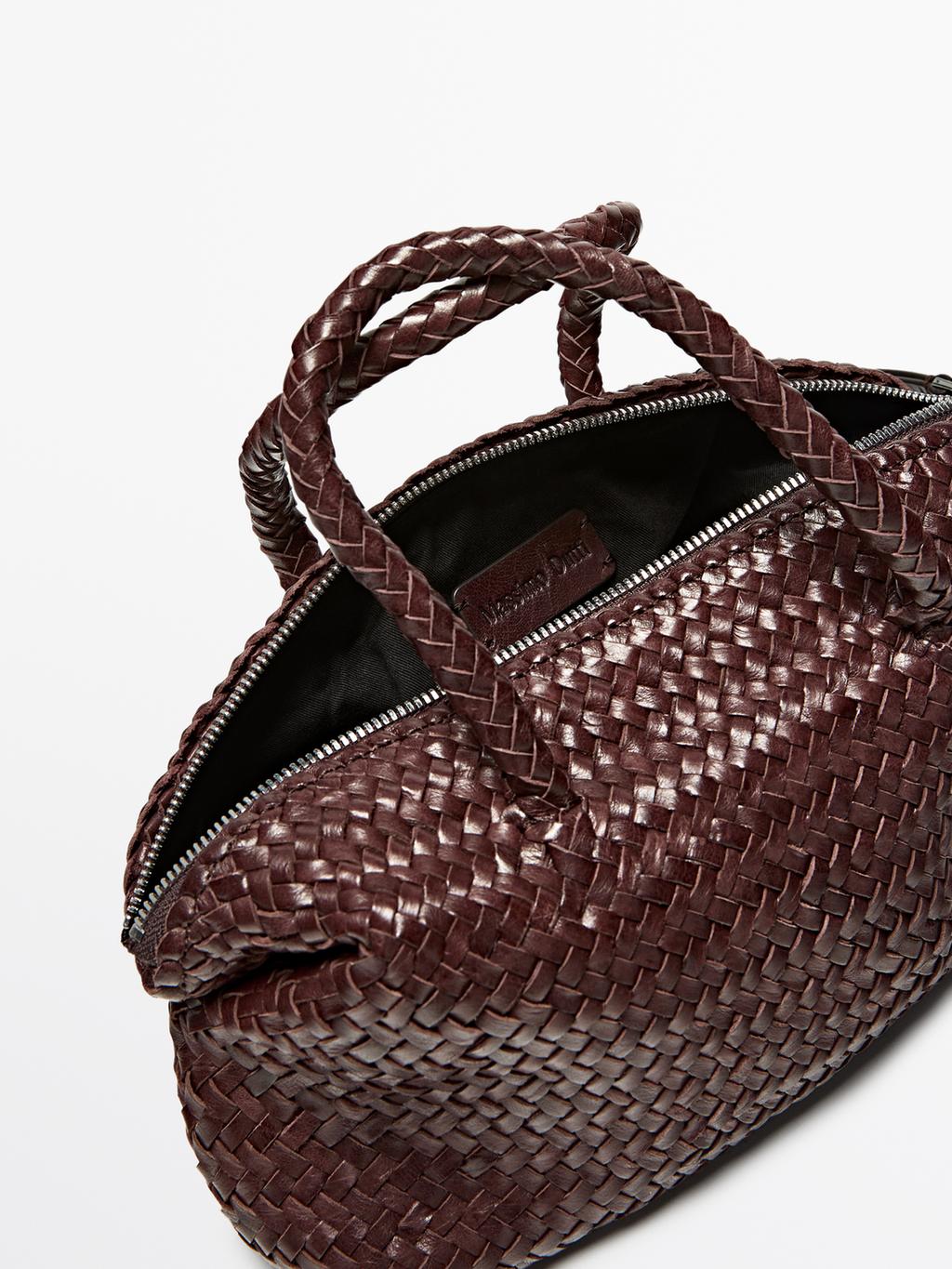 Small woven nappa leather satchel bag