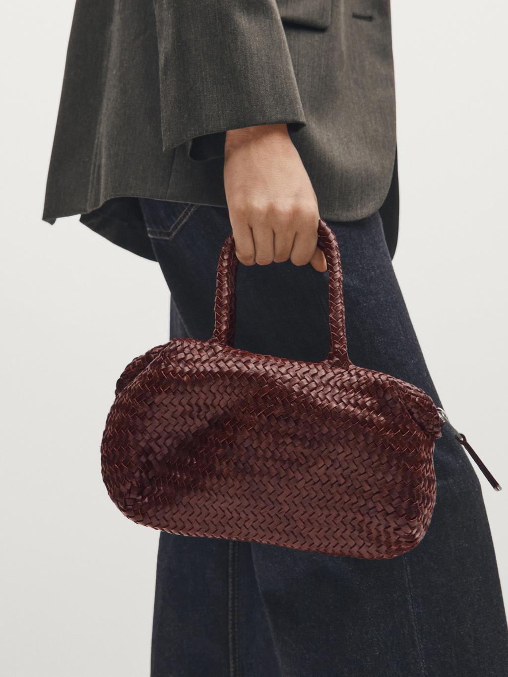 Small woven nappa leather satchel bag