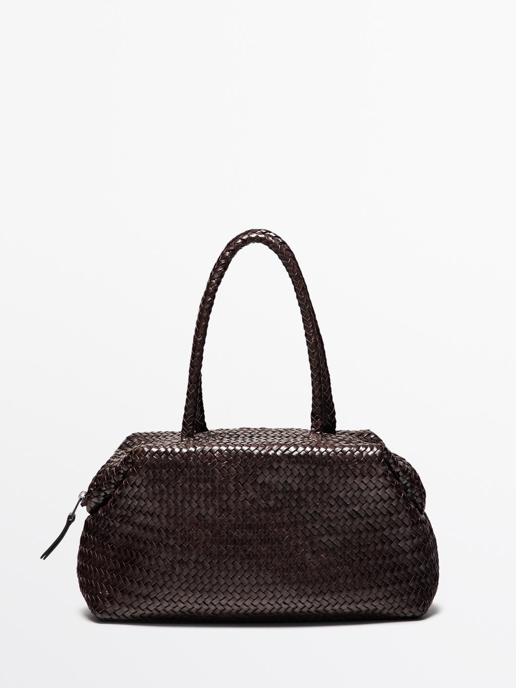 Braided nappa leather satchel bag