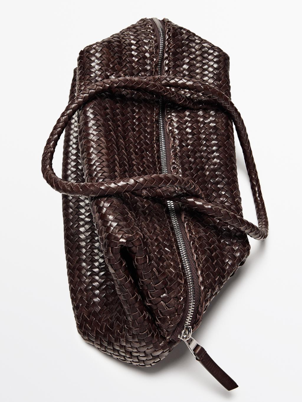 Braided nappa leather satchel bag
