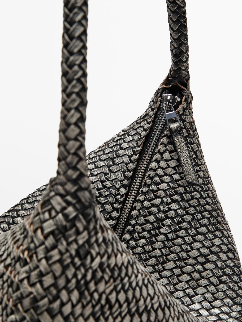 Large braided nappa leather shoulder bag