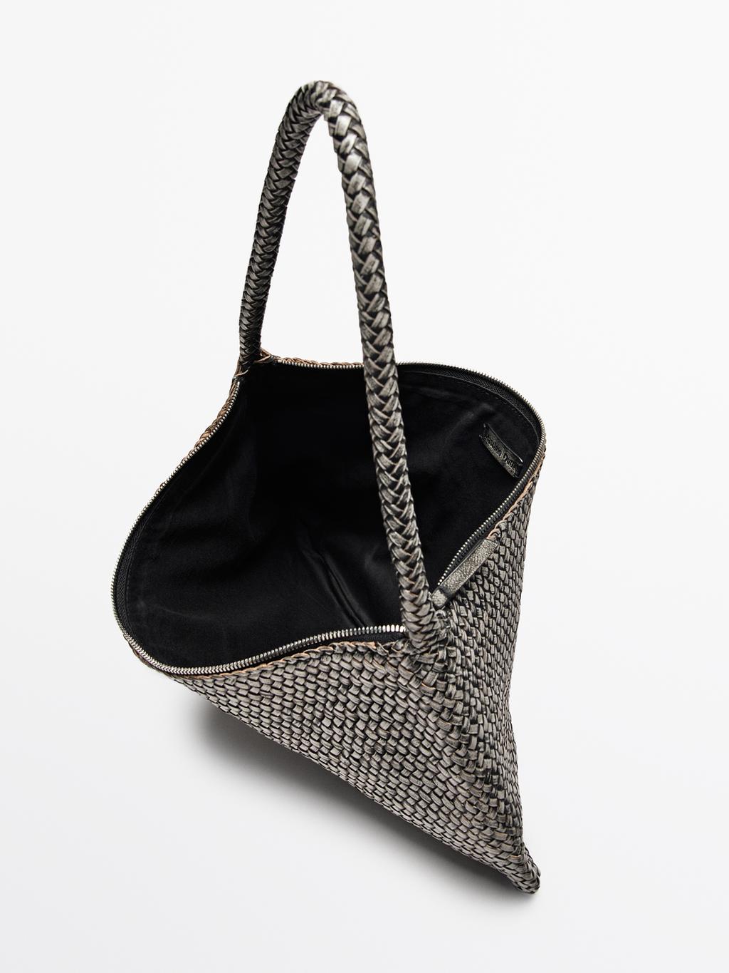 Large braided nappa leather shoulder bag