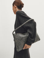 Large braided nappa leather shoulder bag