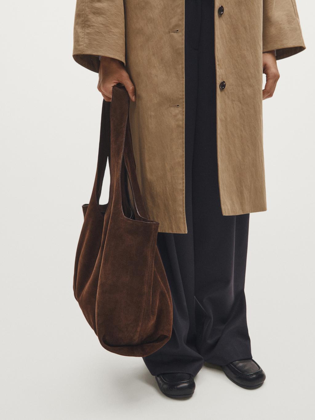 Split leather maxi tote bag