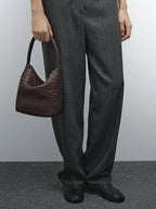 Nappa leather woven bucket bag