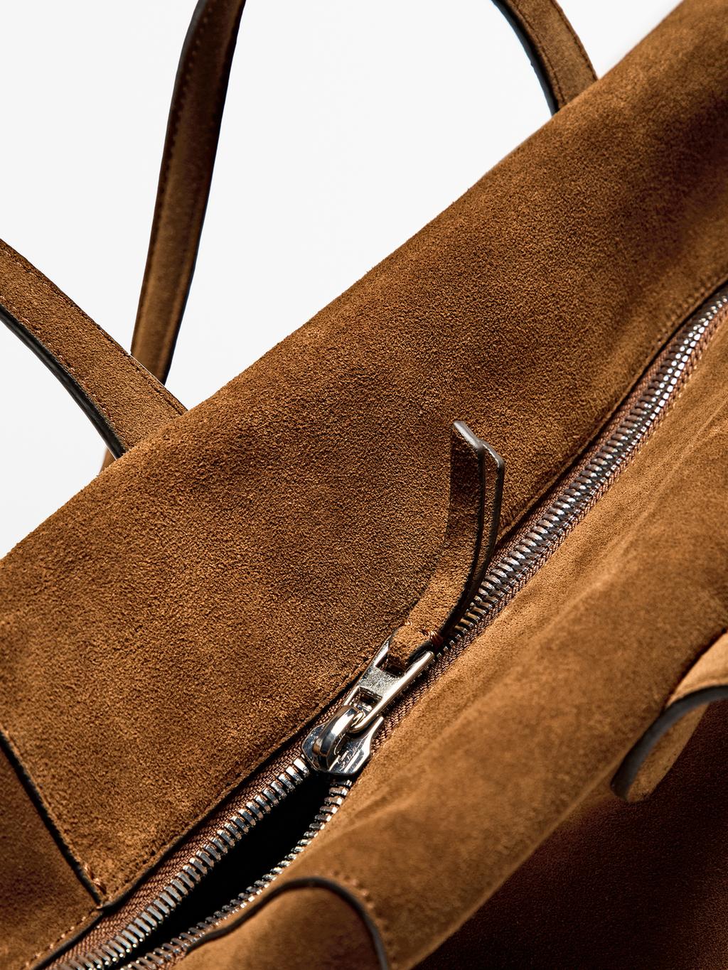 Split suede leather west satchel bag