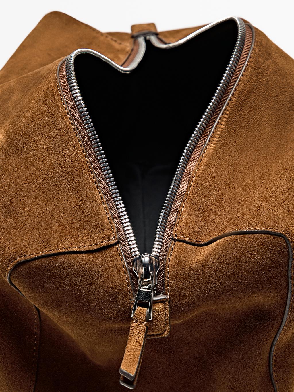 Split suede leather west satchel bag