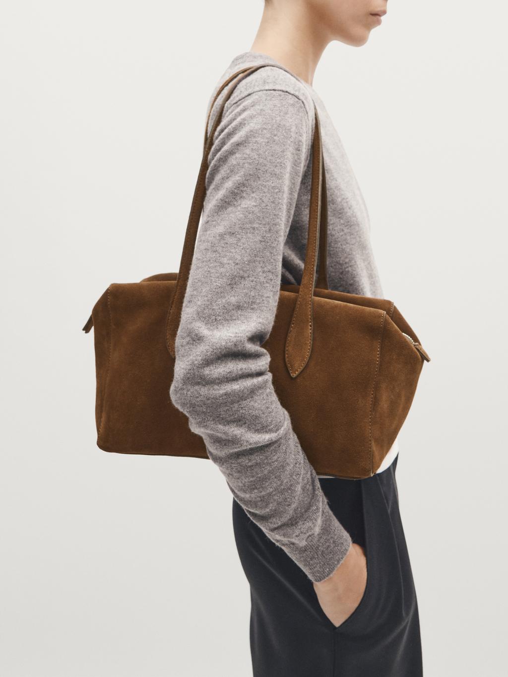 Split suede leather west satchel bag