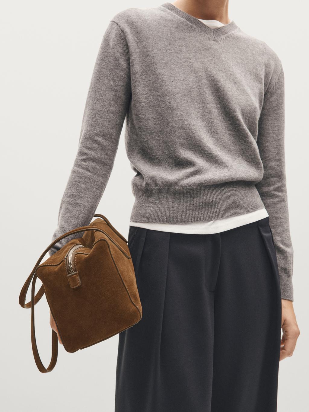 Split suede leather west satchel bag