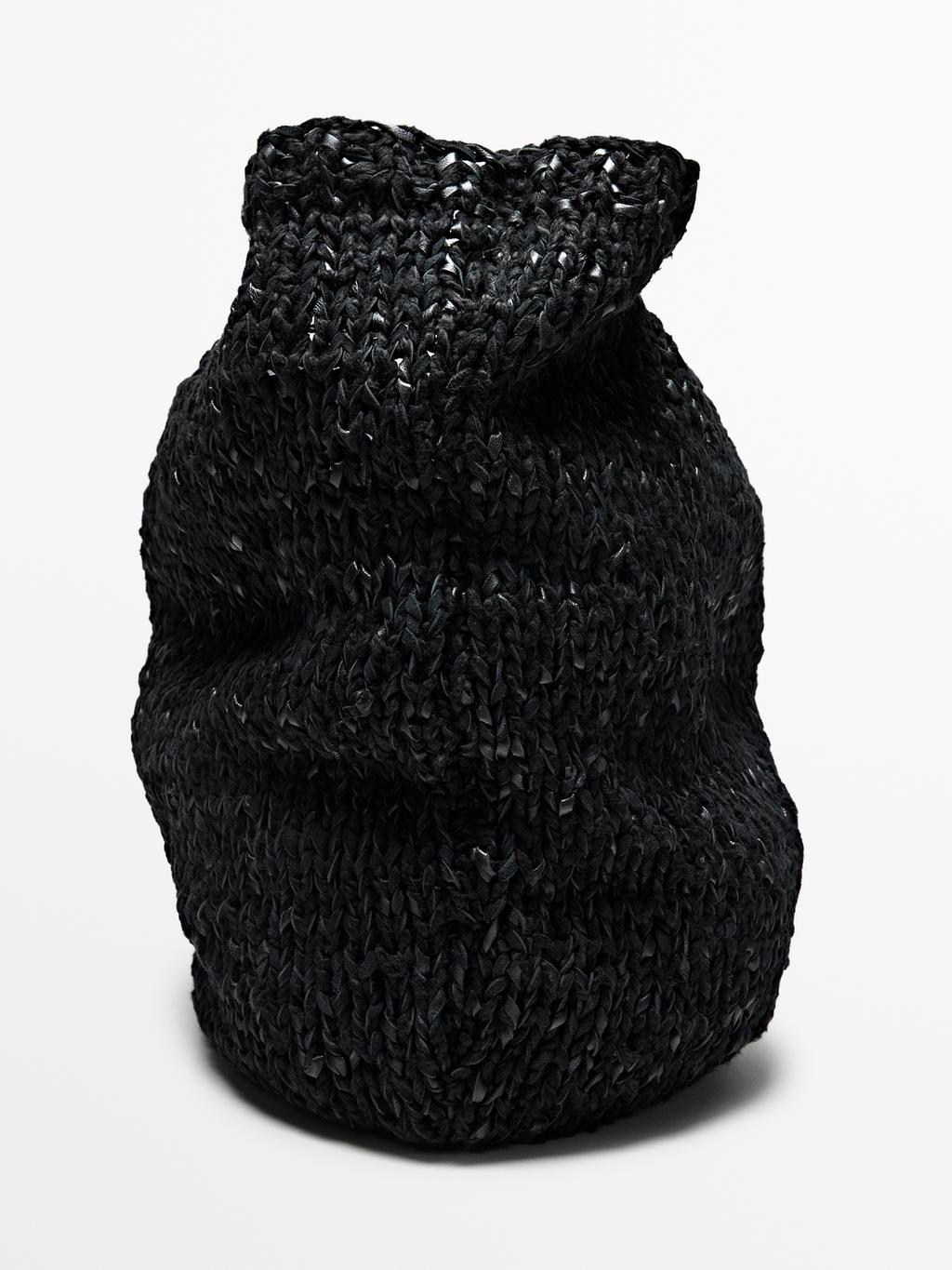 Large crochet knit leather bag - LIMITED