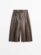 Long nappa leather Bermuda shorts with darts - STUDIO
