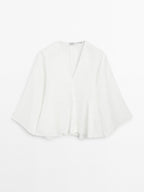 100% linen blouse with godet details - STUDIO