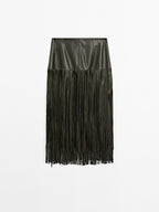 Nappa leather midi skirt with fringing - STUDIO