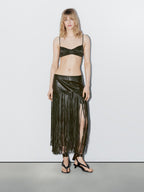 Nappa leather midi skirt with fringing - STUDIO