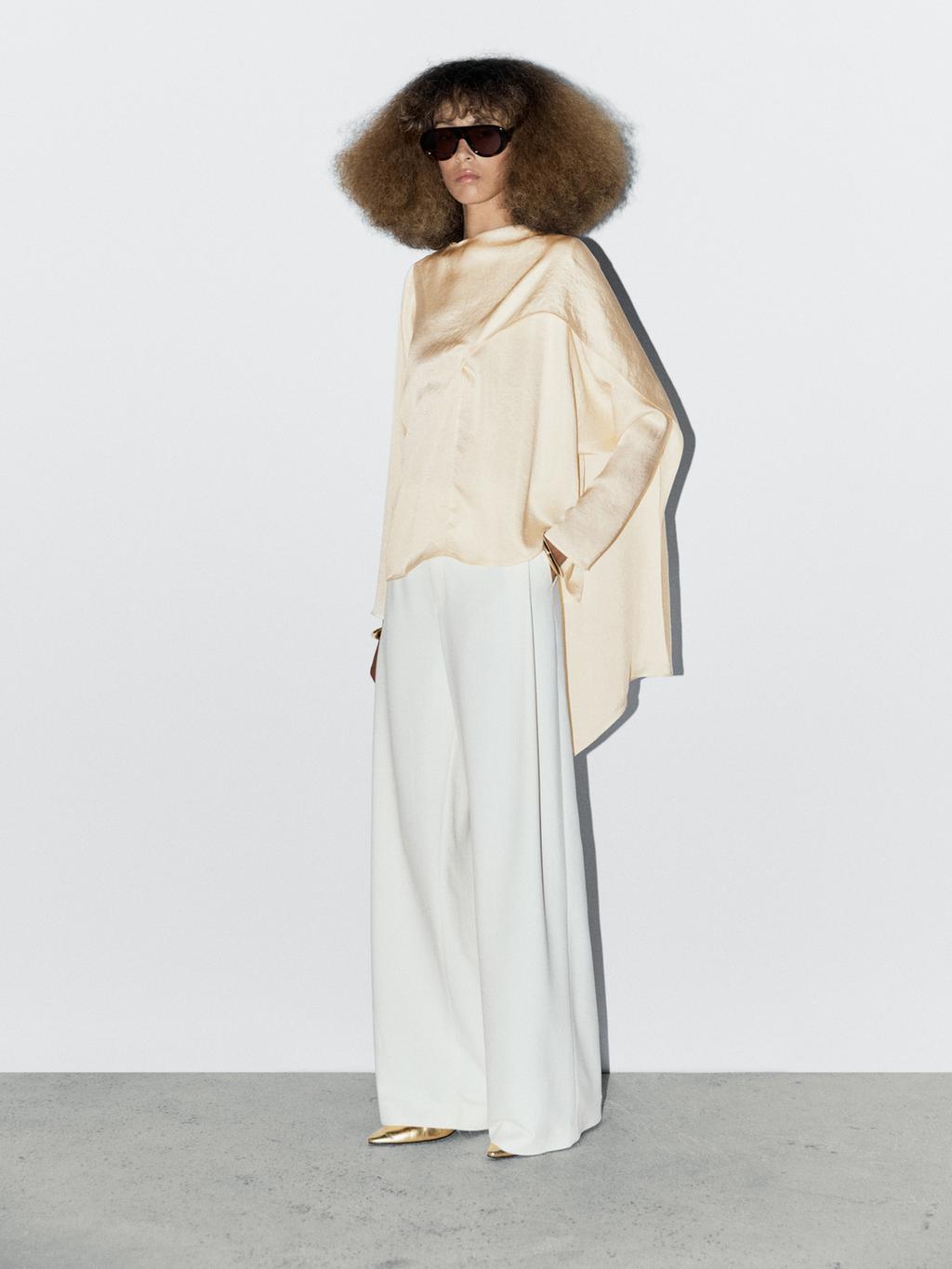 Flowing satin blouse with wraparound collar - STUDIO