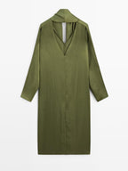 Long V-neckline blouse with tie detail - STUDIO