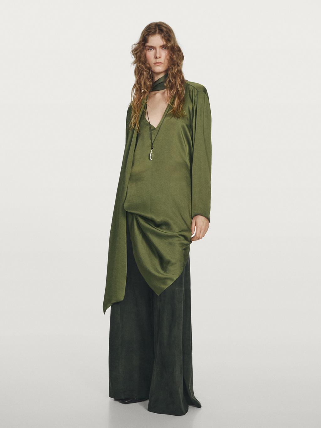 Long V-neckline blouse with tie detail - STUDIO