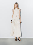 100% linen midi skirt with yoke - STUDIO