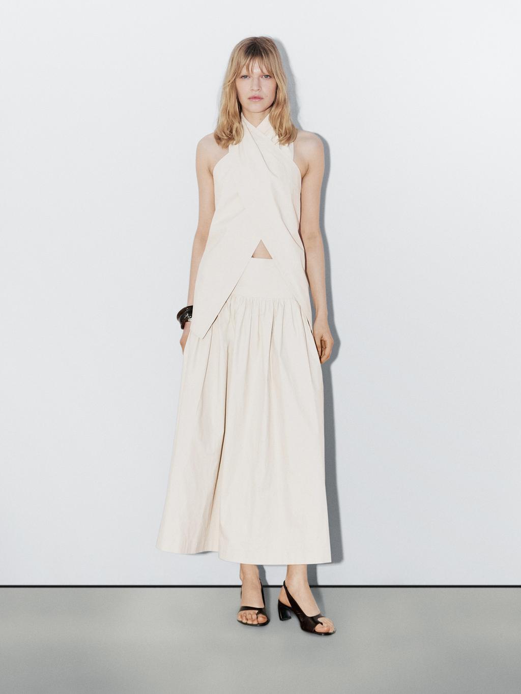 100% linen midi skirt with yoke - STUDIO