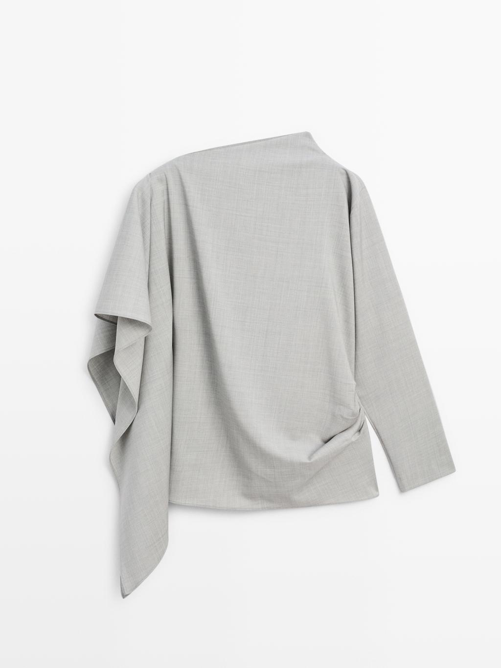 100% wool asymmetric ruffled blouse - STUDIO