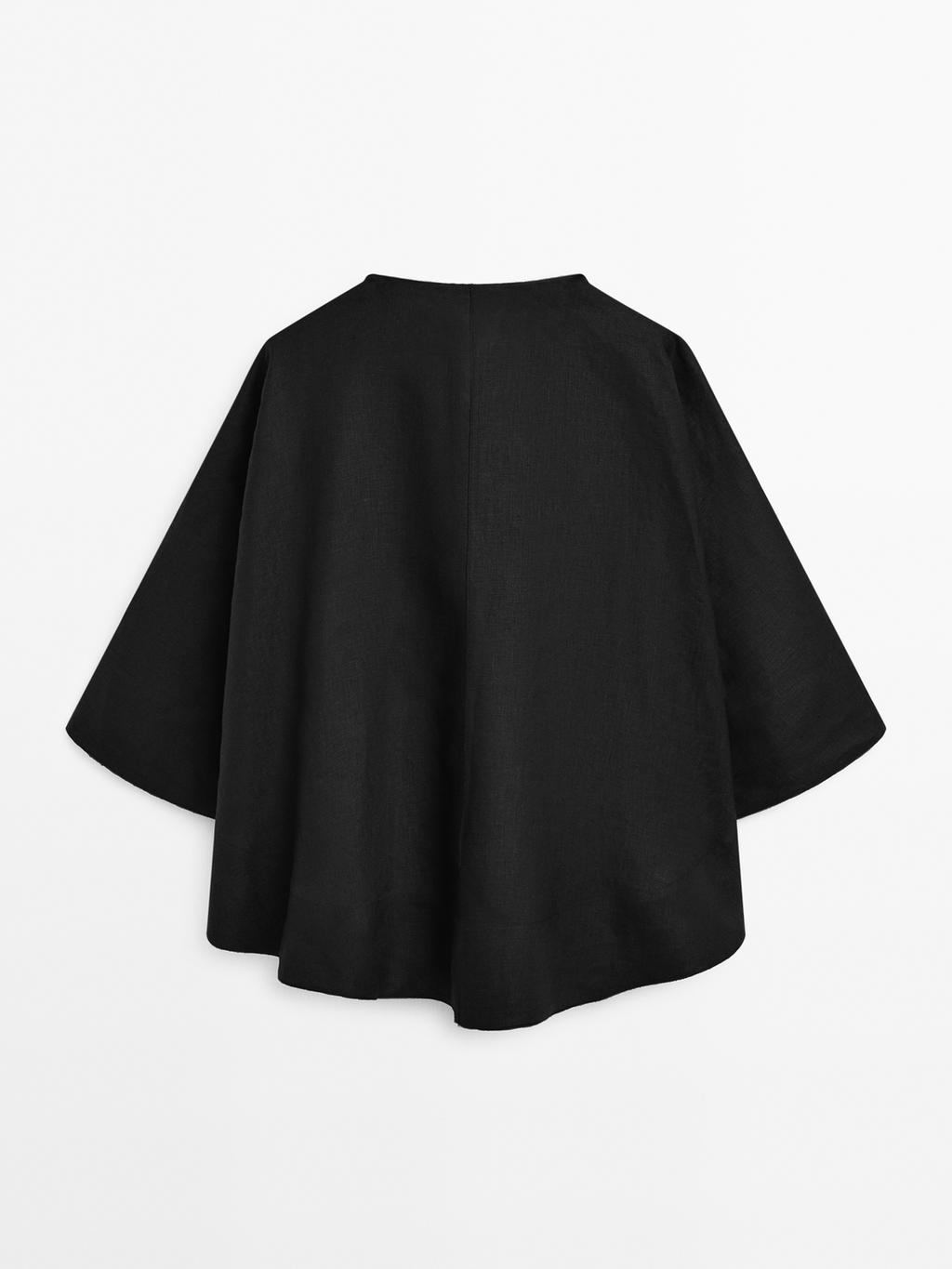 100% linen flowing cape-style oversize blouse - STUDIO