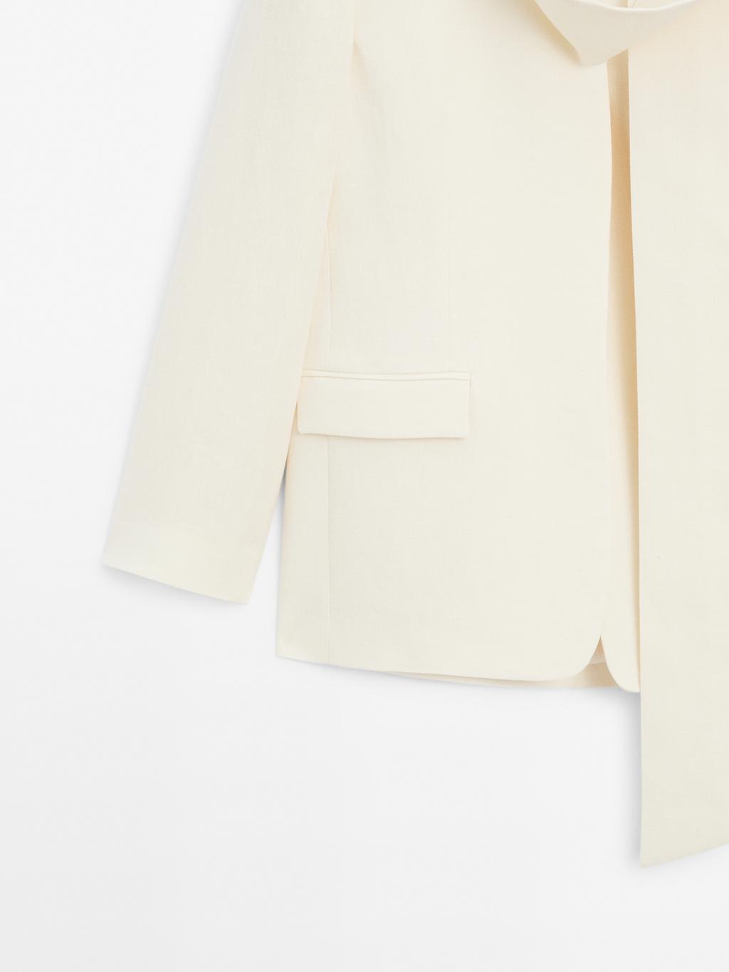 100% linen cropped blazer with scarf detail - STUDIO