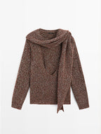 V-neck knit sweater with scarf - STUDIO