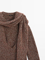 V-neck knit sweater with scarf - STUDIO