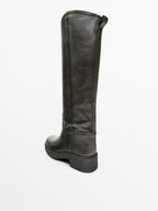 Brushed leather boots