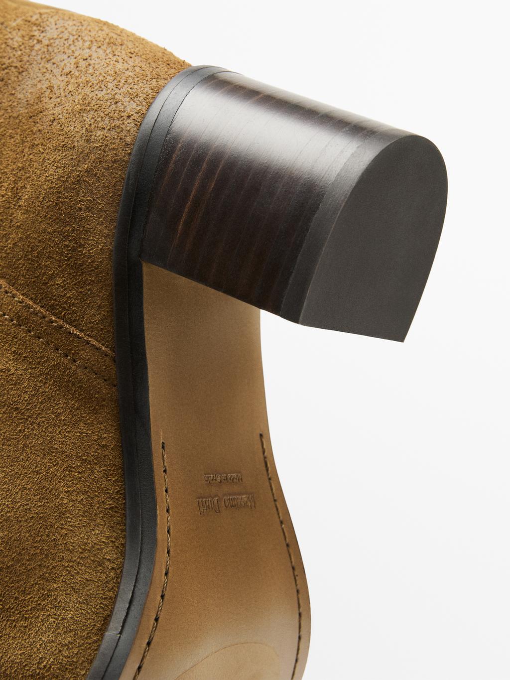 Brushed split leather heeled boots