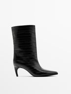 Embossed leather high-heel ankle boots