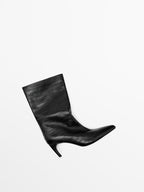 Embossed leather high-heel ankle boots