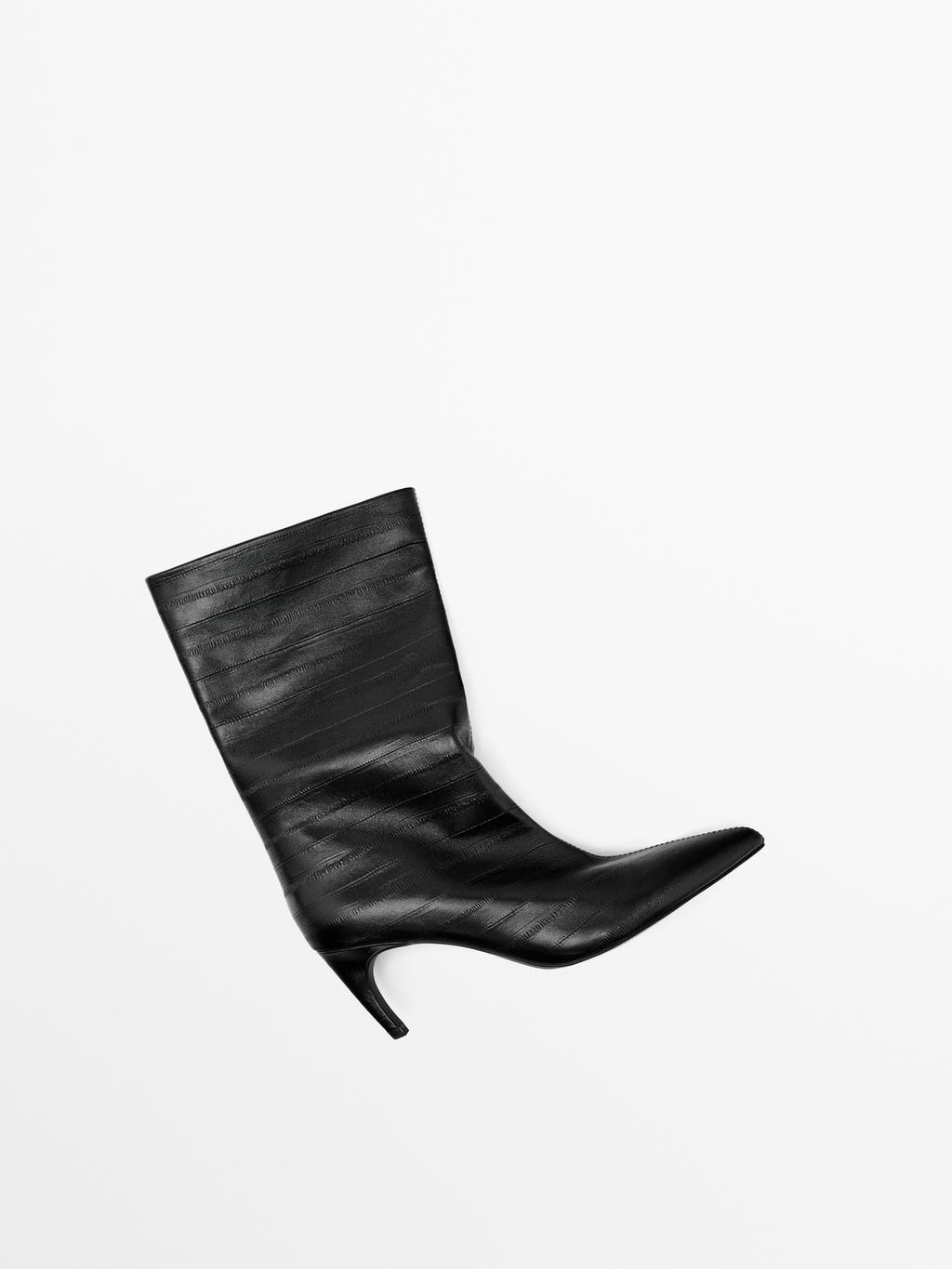 Embossed leather high-heel ankle boots