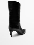 Embossed leather high-heel ankle boots