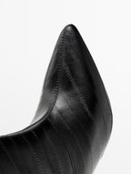 Embossed leather high-heel ankle boots