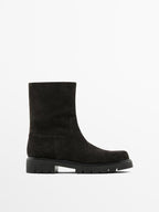 Split suede ankle boots with track sole