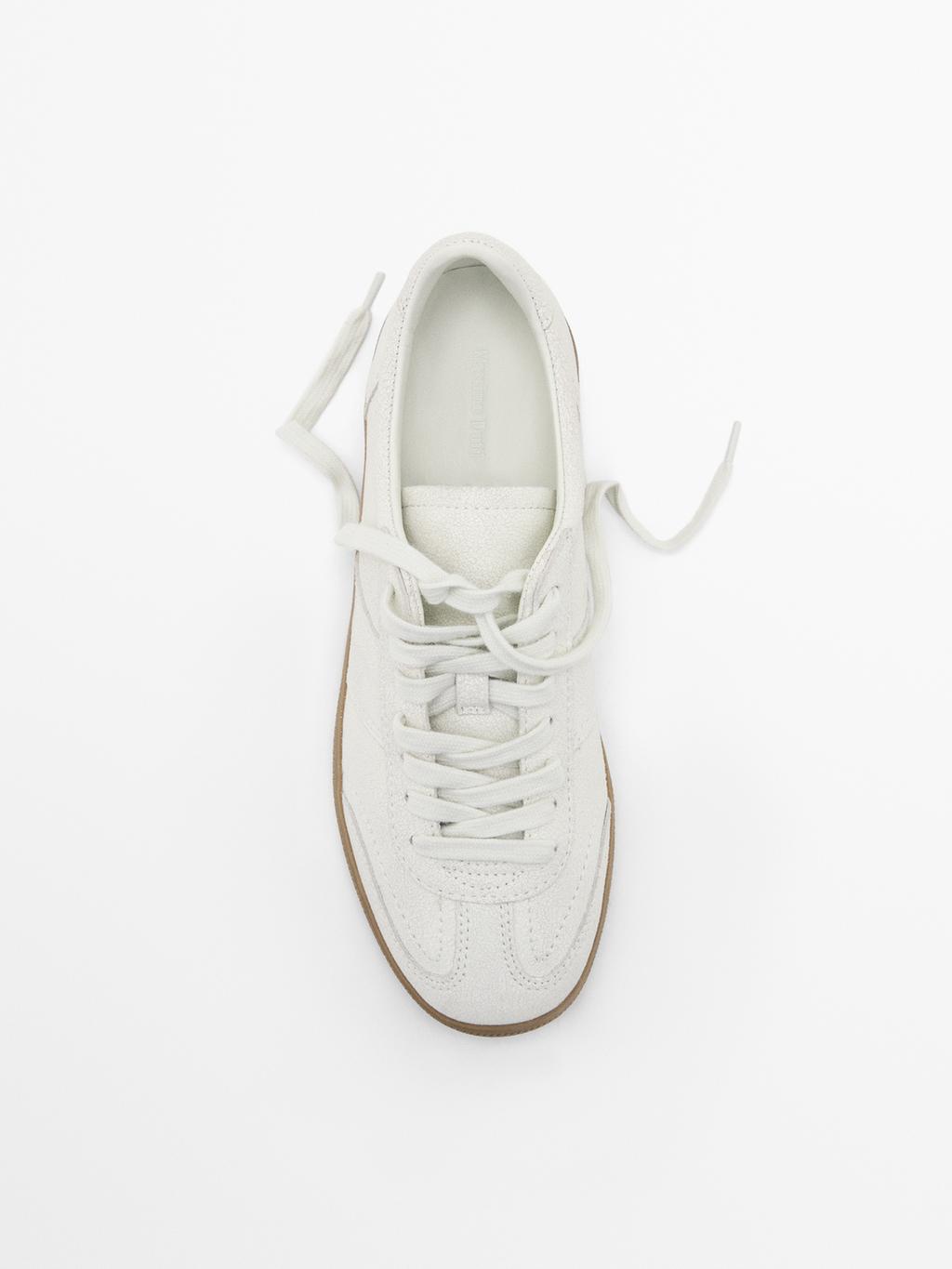 Crackled leather trainers