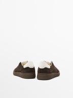 Split suede trainers with topstitching