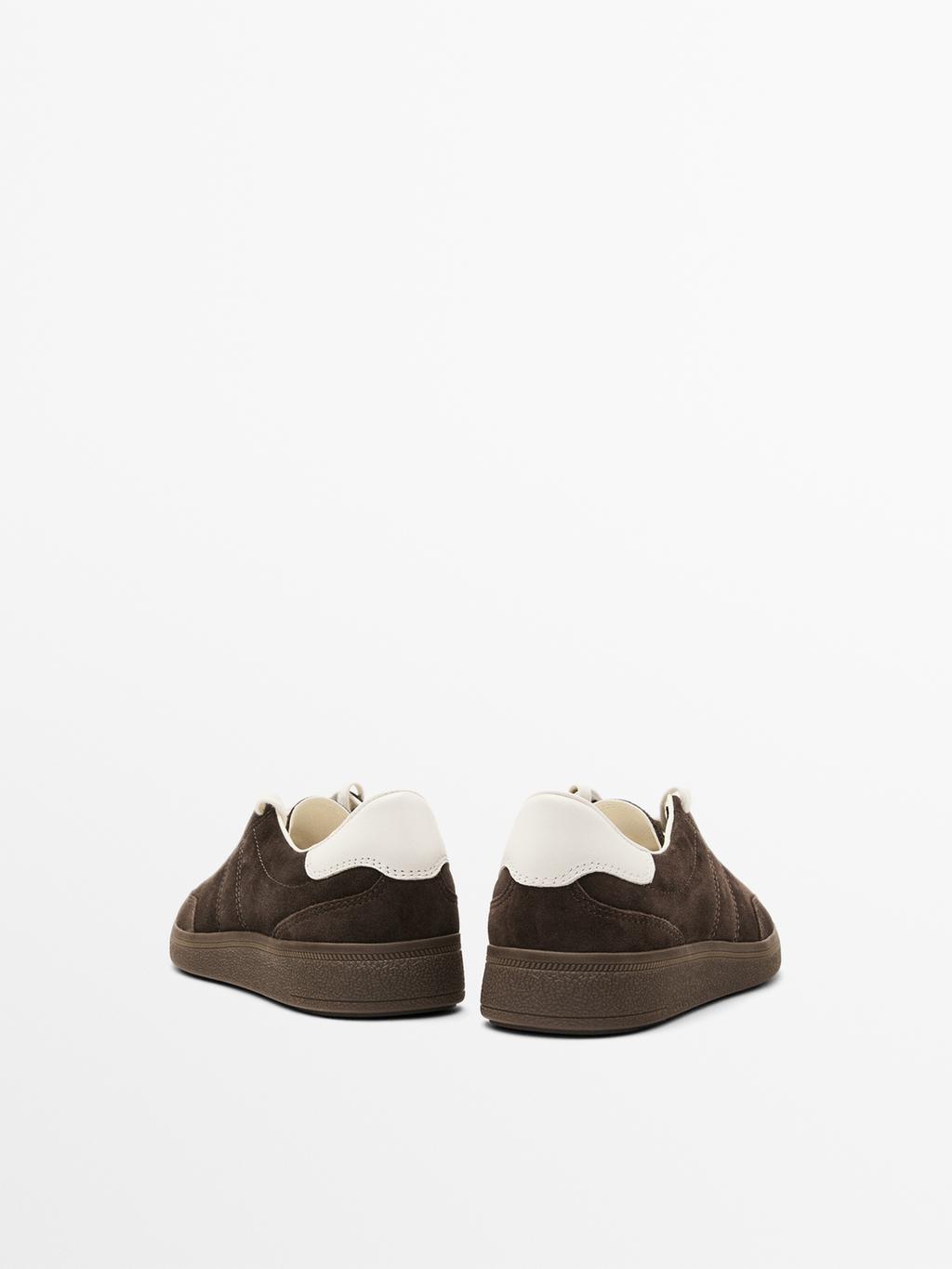 Split suede trainers with topstitching