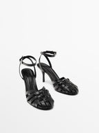 Leather high-heel cage sandals