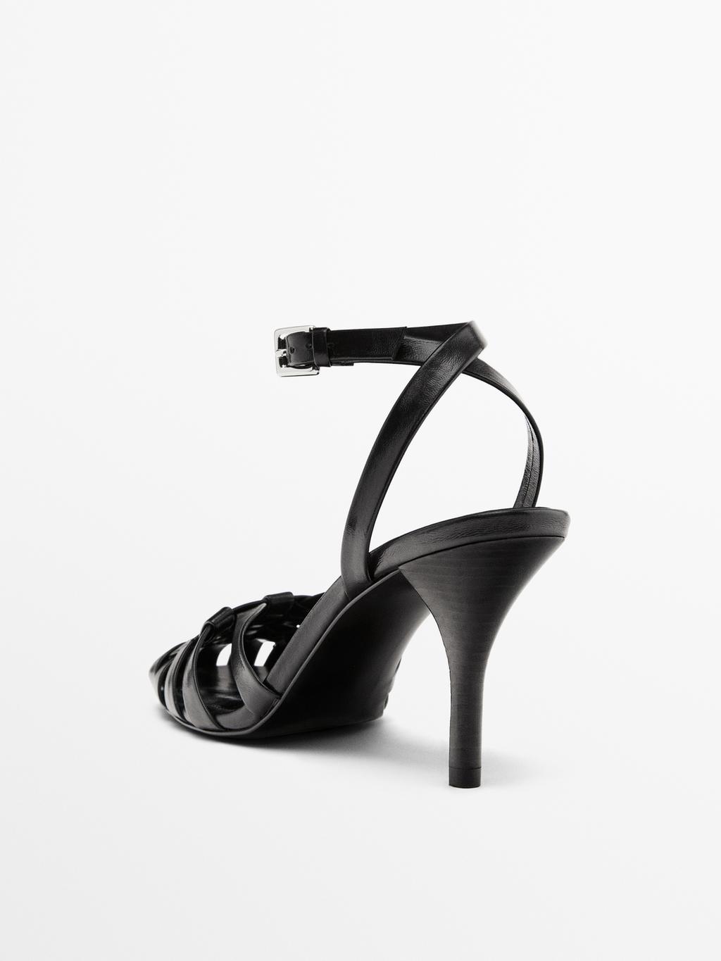 Leather high-heel cage sandals