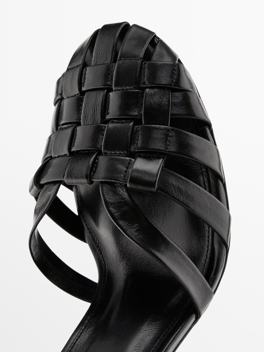 Leather high-heel cage sandals