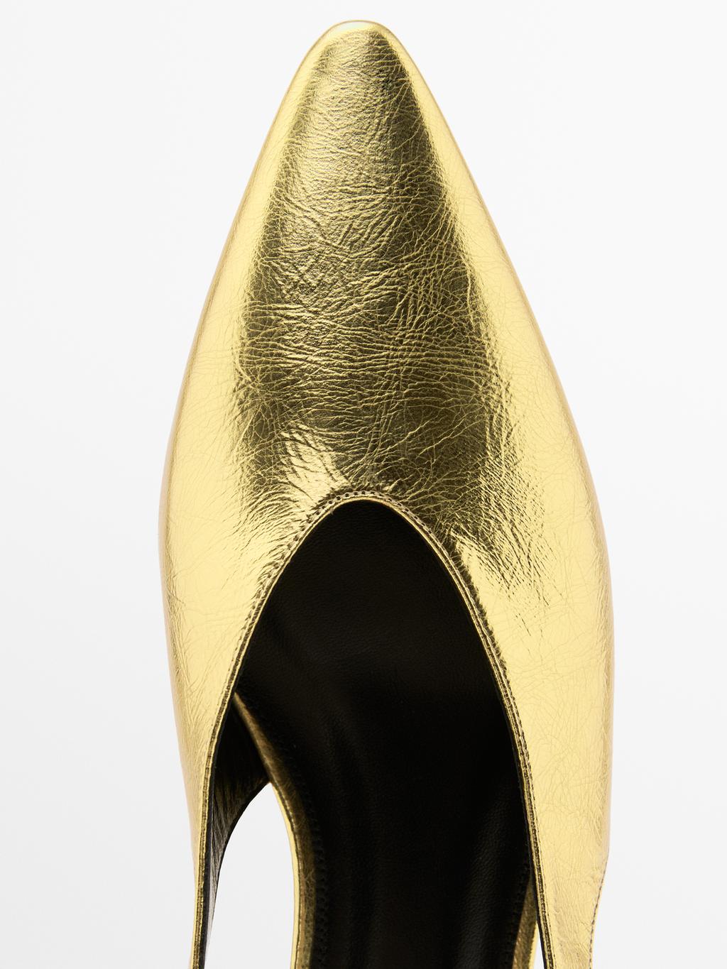 Gold high-heel slingback shoes