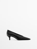 Ostrich print leather court shoes