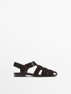 Hair on leather cage sandals