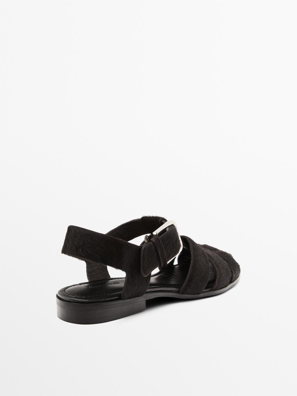 Hair on leather cage sandals