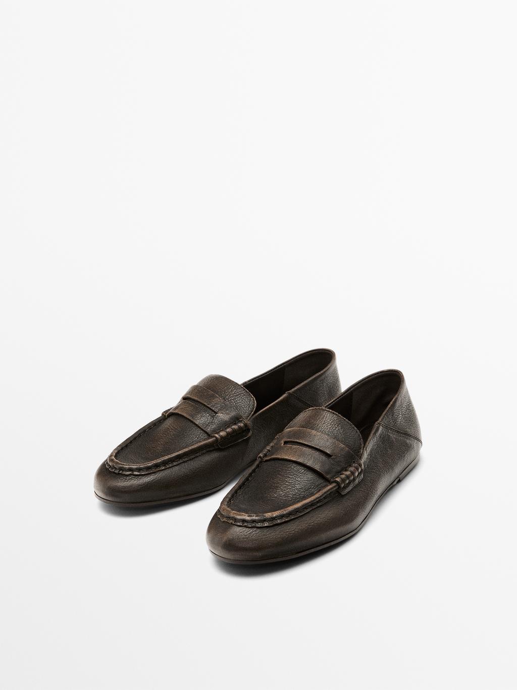 Brushed leather mule loafers