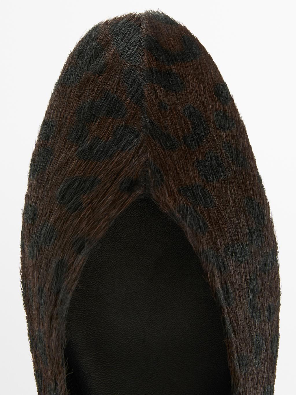 Printed hair on leather ballet flats