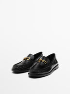 Crackled leather loafers with decorative detail